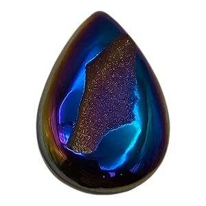 Pear Titanium Coated Agate Drusy Purple Blue Green Teardrop Cabochon 2" x 1-3/8"